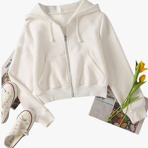 Cropped white zip up hoodie! Size medium